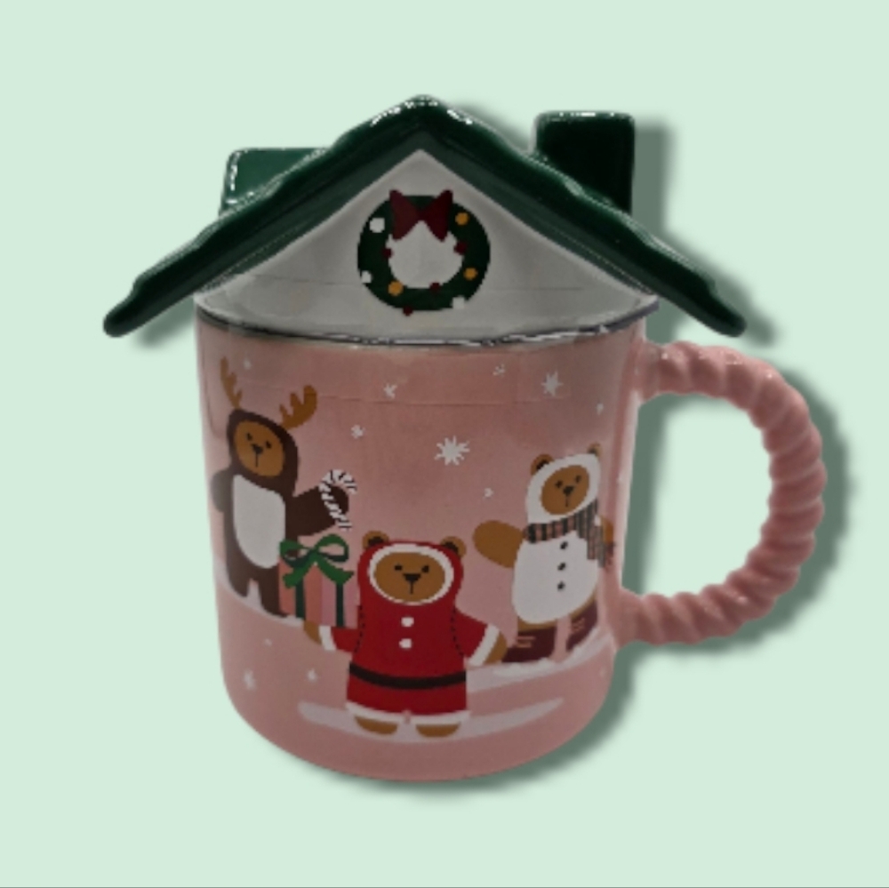 Starbucks Pink Bearista Bear Christmas House Mug With Lid 2025